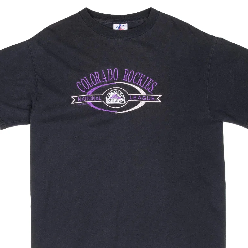 Soft And Comfortable VINTAGE MLB COLORADO ROCKIES EMBROIDERED BLACK TEE SHIRT 2000 LARGE Soft And Comfortable VINTAGE MLB COLORADO ROCKIES EMBROIDERED BLACK TEE SHIRT 2000 LARGE