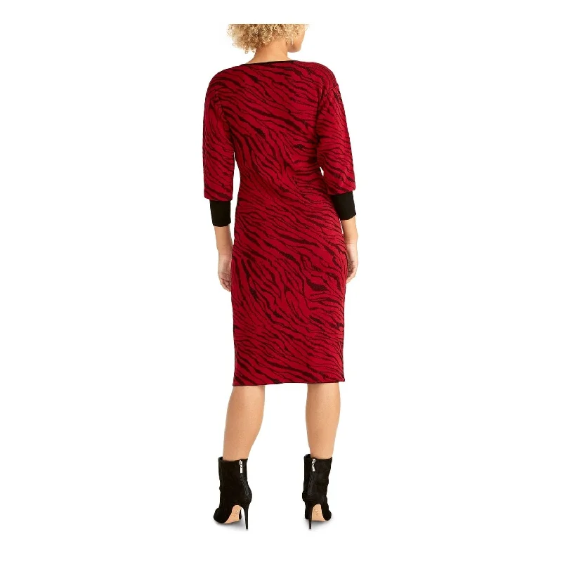 Beautiful Romance Rachel Roy Women's Long Sleeve Below The Knee Sheath Dress Red Size Large Beautiful Romance Rachel Roy Women's Long Sleeve Below The Knee Sheath Dress Red Size Large