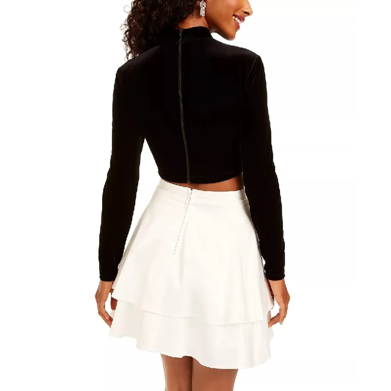 Innovative Design City Studios Women's Ruffled Long Sleeve Mock Mini A Line Dress White Size 0 Innovative Design City Studios Women's Ruffled Long Sleeve Mock Mini A Line Dress White Size 0